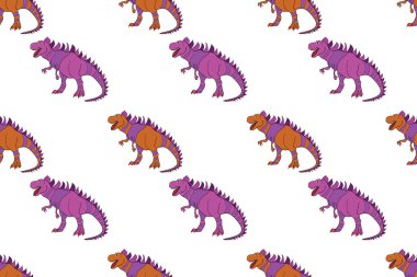 Dinozorlarla birlikte geometrik kusursuz desen. Renkli kertenkele benzeri dinozorlar paketleme ya da giydirme için. Saurischian dinozorları.