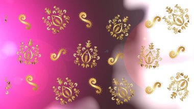 Kına dövmeli süs çiçekleri, altın çıkartmalar, mehndi ve yoga tasarımı, kartlar ve parmak izleri. Beyaz, pembe ve kahverengi renklerde desen. Raster altın mehndi kusursuz desen.