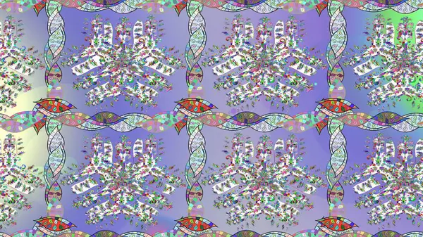 stock image Sketch pattern with cute flowers and leaves on neutral, violet and blue colors, watercolor floral pattern, tileable for wallpaper, card or fabric. Raster illustration.