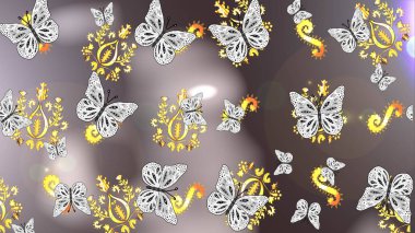 Abstract sketch background. Butterflies pattern. Illustration on brown, gray and neutral colors. Fashion Fabric Design. Raster. clipart
