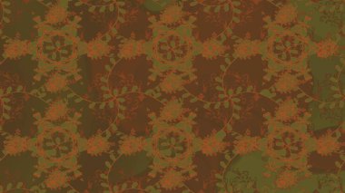 Raster düz çiçekleri pürüzsüz desen. Hediye ambalaj kağıdı, tebrik kartları, posterler ve pankart tasarımı. Kahverengi ve yeşil renkte çiçekler.