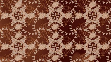 Kahverengi, bej ve nötr küçük çiçekler ve kahverengi, bej ve nötr renklerdeki komik böcekler, raster desen, illüstrasyon.