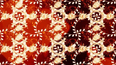 Kusursuz çiçek deseni. Raster illüstrasyonu. Kırmızı, bej ve nötr renklerde Asya tekstili.