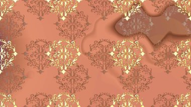 Kusursuz ahşap oyma. Klasik mobilya tarzı. Pembe, kahverengi ve turuncu arka plan, altın kaplamalı. Patina. Oyma. Küçük bir alan derinliği. Lüks mobilyalar. Altın elementlerle desen.