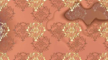 Kusursuz ahşap oyma. Klasik mobilya tarzı. Pembe, kahverengi ve turuncu arka plan, altın kaplamalı. Patina. Oyma. Küçük bir alan derinliği. Lüks mobilyalar. Altın elementlerle desen.