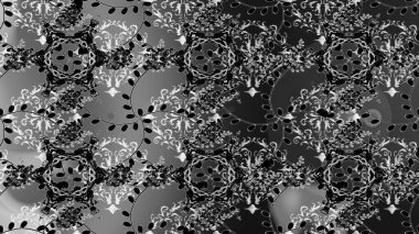 Soyut çiçek desensiz arkaplan. Raster deseni. Raster illüstrasyonu. Gri, siyah ve nötr renklerde. Küçük çiçekte sevimli çiçek deseni var..