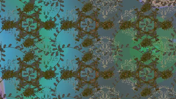 Şirin çiçek elementleri. Mavi, yeşil ve gri renkte çiçekler. Raster illüstrasyonu. Kusursuz..