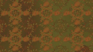 Kahverengi ve yeşil renkte kahverengi ve yeşil papatya deseni. Raster illüstrasyonu. Kahverengi ve yeşil renklerde.