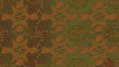 Kahverengi ve yeşil renkte kahverengi ve yeşil papatya deseni. Raster illüstrasyonu. Kahverengi ve yeşil renklerde.