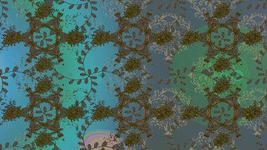 Küçük çiçekteki sevimli çiçek deseni. Mavi, yeşil ve gri renkte çiçekler.