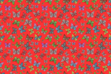 Endless. Fashion Fabric Design. Sketch, doodle, scribble. Seamless abstract floral background with butterflies.