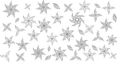 Raster illustration. Doodle flowers and branches, herbs and flowers. Beautiful fabric pattern. Hand drawn.