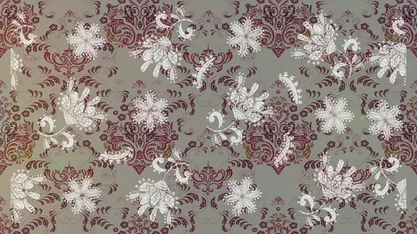 Gri, kahverengi ve nötr renklerde çiçekler. El çizimi çiçekli soyut çizim kalıbı. Raster illüstrasyonu.