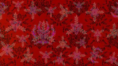Raster illüstrasyonu. Küçük çiçekteki sevimli çiçek deseni. Raster deseni. Kırmızı, kahverengi ve mor renklerde. Soyut çiçek çizim kalıbı arkaplanı.