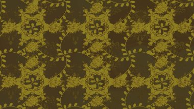 Kahverengi, nötr ve yeşil renklerde karalamalı çiçeklerle kusursuz çiçek deseni. Raster illüstrasyonu.