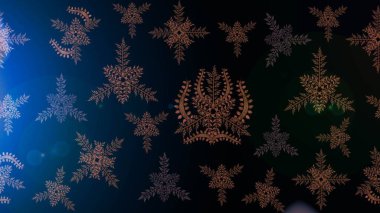 Siyah, mavi ve kahverengi kar tanelerinden izole edilmiş. Güzel bir kış süsü. Renkli kar taneleri Raster illüstrasyonu.