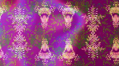 El çizimi, dövme stili karalama, kumaş tasarımı ve Raster illüstrasyonunda kartlar. İç içe geçmiş mor, mor ve yeşil mandala şekilli kar taneleri sanat terapisi tarzı zen çizimler için..