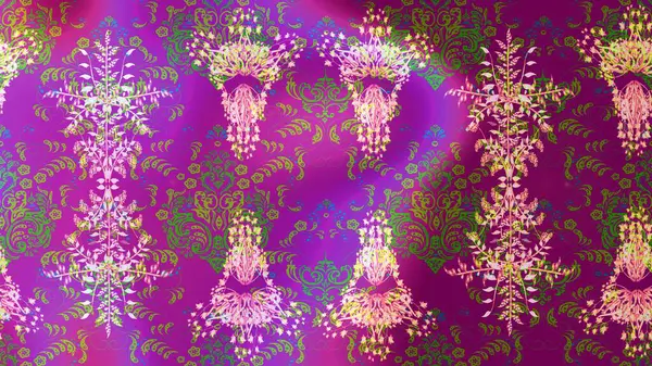 El çizimi, dövme stili karalama, kumaş tasarımı ve Raster illüstrasyonunda kartlar. İç içe geçmiş mor, mor ve yeşil mandala şekilli kar taneleri sanat terapisi tarzı zen çizimler için..