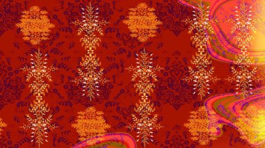 Güzel soyut kar tanesi raster tasarımı. Düz kar karalama ikonları, kar taneleri kırmızı, turuncu ve sarı renkli siluetler noel afişleri, kartlar. Yeni yıl kar tanesi.