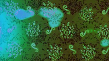 Kış kar tanesi, raster arka plan. Renkli arka planda izole kar taneleri. Yüzey için tekrarlanan doku, ambalaj kağıdı, yeşil, mavi ve kahverengi renkler. Raster illüstrasyonu.