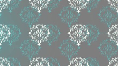 Barok tarzında duvar kağıdı tasarımı için kusursuz damaske deseni arkaplanı. Altın desenli gri, nötr ve mavi renklerde altın elementler. Süslü raster dekorasyonu.