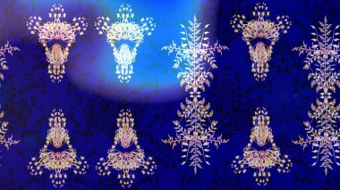 Mavi, nötr ve mor kar taneleri. Kar tanelerinin soyut arkaplanlı Noel şablonu. Noel ve yeni yıl moda baskıları için tatil tasarımı. Raster illüstrasyonu.