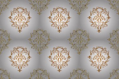 Klasik oryantal desen, bej, nötr ve beyaz renklerin üstündedir. Damask pürüzsüz süsü. Geleneksel raster ve renk deseni.