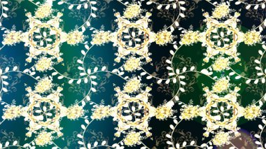 Raster illüstrasyonunda kusursuz çiçek deseni. Çiçekler suluboya tarzında mavi, yeşil ve nötr renklerde.