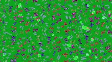 Renkli unsurlarla hareketli arka plan görüntüleri. Suluboya desenli el çizimi kelebekler. Hoş renklerde resimleme.