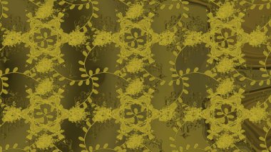 Raster düz çiçekleri pürüzsüz desen. Hediye ambalaj kağıdı, tebrik kartları, posterler ve pankart tasarımı. Yeşil, kahverengi ve sarı renkte çiçekler.