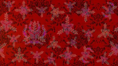 Bir sürü kırmızı, kahverengi ve mor soyut çiçekli tropik eskiz deseni. Renkli, kahverengi ve mor raster çizimi. Küçük çiçekte sevimli çiçek deseni var..