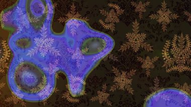 Kar tanelerinin soyut arkaplanlı Noel şablonu. Raster illüstrasyonu. Kahverengi, mor ve gri renkler. Noel ve Yeni Yıl moda baskıları için tatil tasarımı.