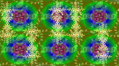 Elle çizilmiş kartanesi karalaması. Yılbaşı kış tasarımı için renkli kar taneleri. Raster illüstrasyonu.