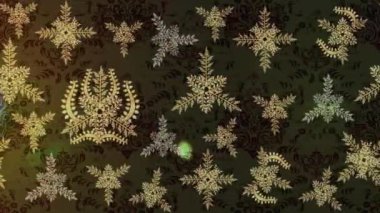 Renkli unsurlarla hareketli arka plan görüntüleri. Çiçekler. Eski model. Bayrak tarzı. Altın, altın. Video kaydı. Şablon.