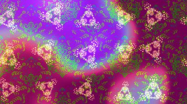 Düz yatıyordu. Kış konsepti Mor, mor ve yeşil renkte kar tanelerinden oluşan kış deseni. Raster illüstrasyonu.