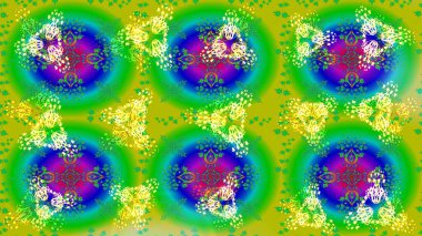 Güzel süs eşyası. Yeşil, sarı ve mavi renkli kar tanesi süsü. Kar taneleri izole edildi. Kar tanesi süsü Raster illüstrasyonu.