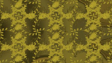 Çiçekli karalama şeklinde Raster çiçek deseni. Yumuşak, yaz çiçekli arka plan. Yeşil, kahverengi ve sarı renkte çiçekler.