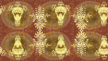Different snowflake collection raster, winter elements on a golden colors. Raster christmas abstract colorful background with cute snowflake.
