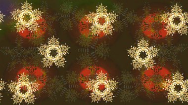 Sanat terapisi tarzı zen çizim için kahverengi, gri ve yeşil mandala şeklinde kar taneleri. El çizimi, dövme stili, kumaş tasarımı ve Raster illüstrasyonunda kartlar..