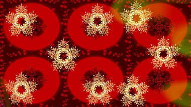 Kar taneleri radyal kırmızı, kahverengi ve turuncu renkler. Renkli arka planda güzel kar taneleri. Raster illüstrasyonu..