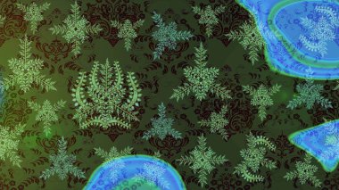 Kar taneli yeşil, mavi ve gri renkler. Raster Noel soyut renkli arka plan ve tatlı kar tanesi. Raster illüstrasyonu.