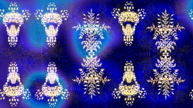 Raster illüstrasyonu. Soyut mandala ya da tuhaf kar tanesi çizgisi sanat tasarımı. Renkli arka planda izole tatlı kar taneleri.