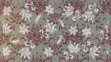 Raster suluboya çiçek deseni, narin çiçekler, gri, kahverengi ve nötr çiçekler, tebrik kartı şablonu. Güzel kumaş deseni.