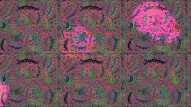 Raster illüstrasyonunda kusursuz çiçek deseni. Mor, pembe ve kahverengi renkte çiçekler. Renkli Yaz Temalı Kusursuz Arkaplan. Düz Çiçek Elementleri Tasarımı.