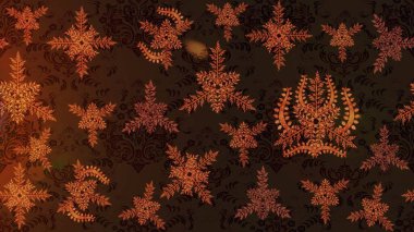 Sihirli kahverengi, siyah ve turuncu tatil soyut arka plan yıldız ve düşen kar taneleri. Noel kahverengisi, siyah ve portakallı. Raster illüstrasyonu.