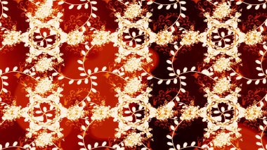 Çiçek duvar kağıdı. Renkli süs kenarı. Hint süsü. Kusursuz desen. Raster illüstrasyonu. Kırmızı, bej ve nötr renklerde.