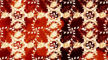Çiçek duvar kağıdı. Renkli süs kenarı. Hint süsü. Kusursuz desen. Raster illüstrasyonu. Kırmızı, bej ve nötr renklerde.