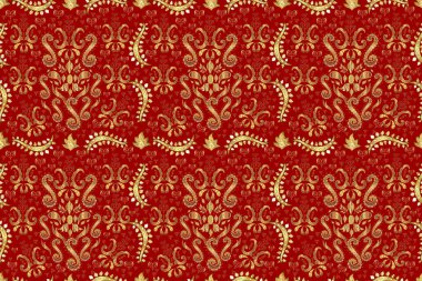 Paisley 'ler zarif çiçeksiz arka plan duvar kâğıdı çizimleri. Güzel, modaya uygun, modern, üç boyutlu sanat eseri, altın, kahverengi ve bej desenli çiçek yaprakları ve süslemeleri var..