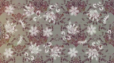 Çizim çiçek deseni duvar kâğıdı olarak kullanılabilir. Raster illüstrasyonu. Gri, nötr ve kahverengi renkte çiçekler.