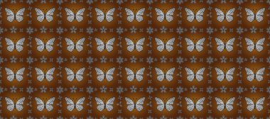 Elin kusursuz deseni suluboya desenli siluet kelebekleri. Kahverengi, beyaz ve siyah renkli bir resim. Çizim. Klasik tarzda..